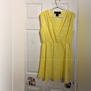 Kardashian Kollection Yellow Printed V-Neck Mini Dress